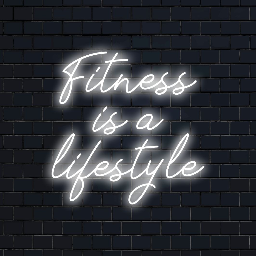 Uniek LED-neonbord dat Fitness is een levensstijl verlicht met levendige en opvallende tekst, ideaal om een ​​energieke sfeer toe te voegen.