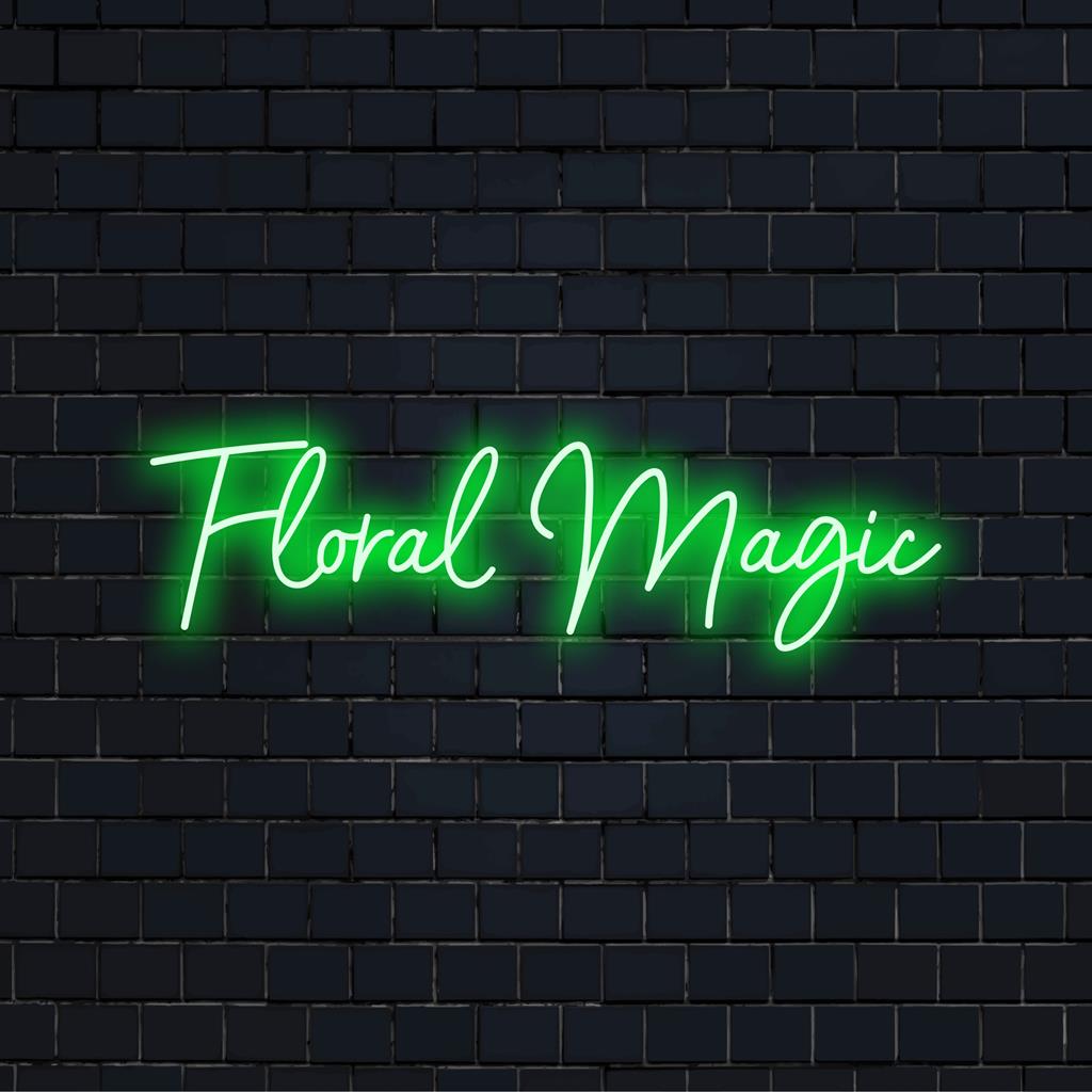 Levendig LED-neonbord met de naam Floral Magic, met ingewikkelde, op maat gemaakte bloemenpatronen voor een opvallende neonverlichtingsdecoratie.
