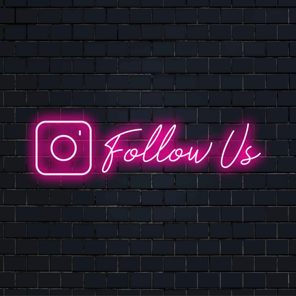 Neonreclame op maat met de tekst 'Volg ons', ideale LED-decoratie voor zakelijke of sociale media-betrokkenheid en branding. Neon wandkunst.