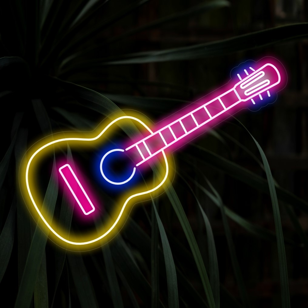 "Gitaarneonreclame" - Een sfeervolle muzikale snaar, perfect voor muziekstudio's en entertainmentlocaties, en een weerspiegeling van de liefde voor gitaren en muziek.