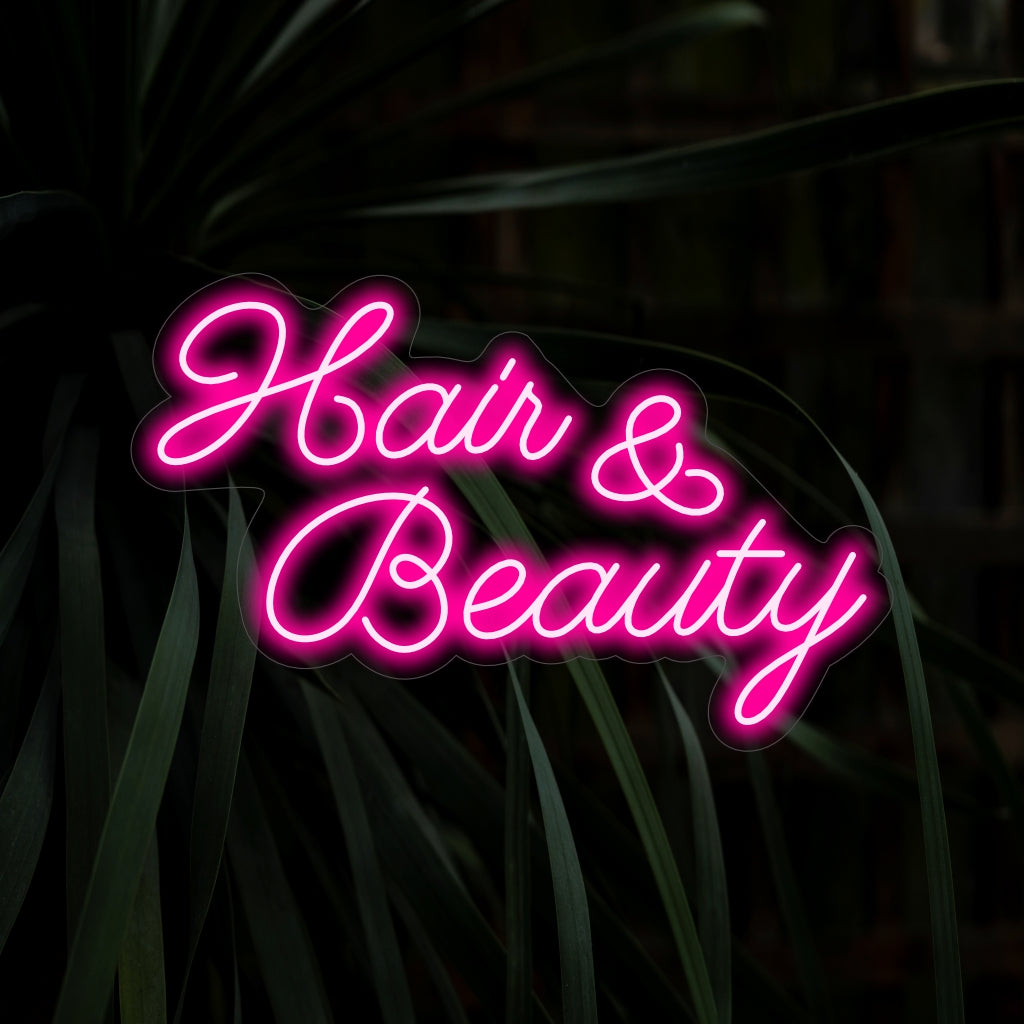 "Haar en schoonheid neonreclame" - Verlicht met stijl en glamour, perfect voor kapsalons en schoonheidsstudio's die zich richten op het versterken van schoonheid en zelfvertrouwen.