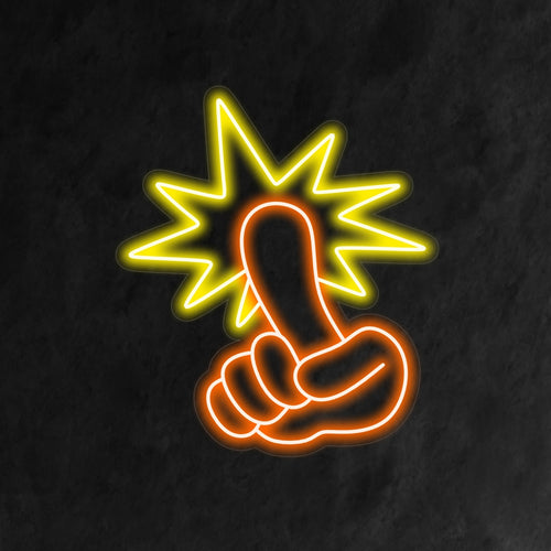 "Hand Pointing Neon Sign" - Directing attention with a unique flair, perfect for art installations and directional signage, guiding focus in a distinctive and visually engaging way.