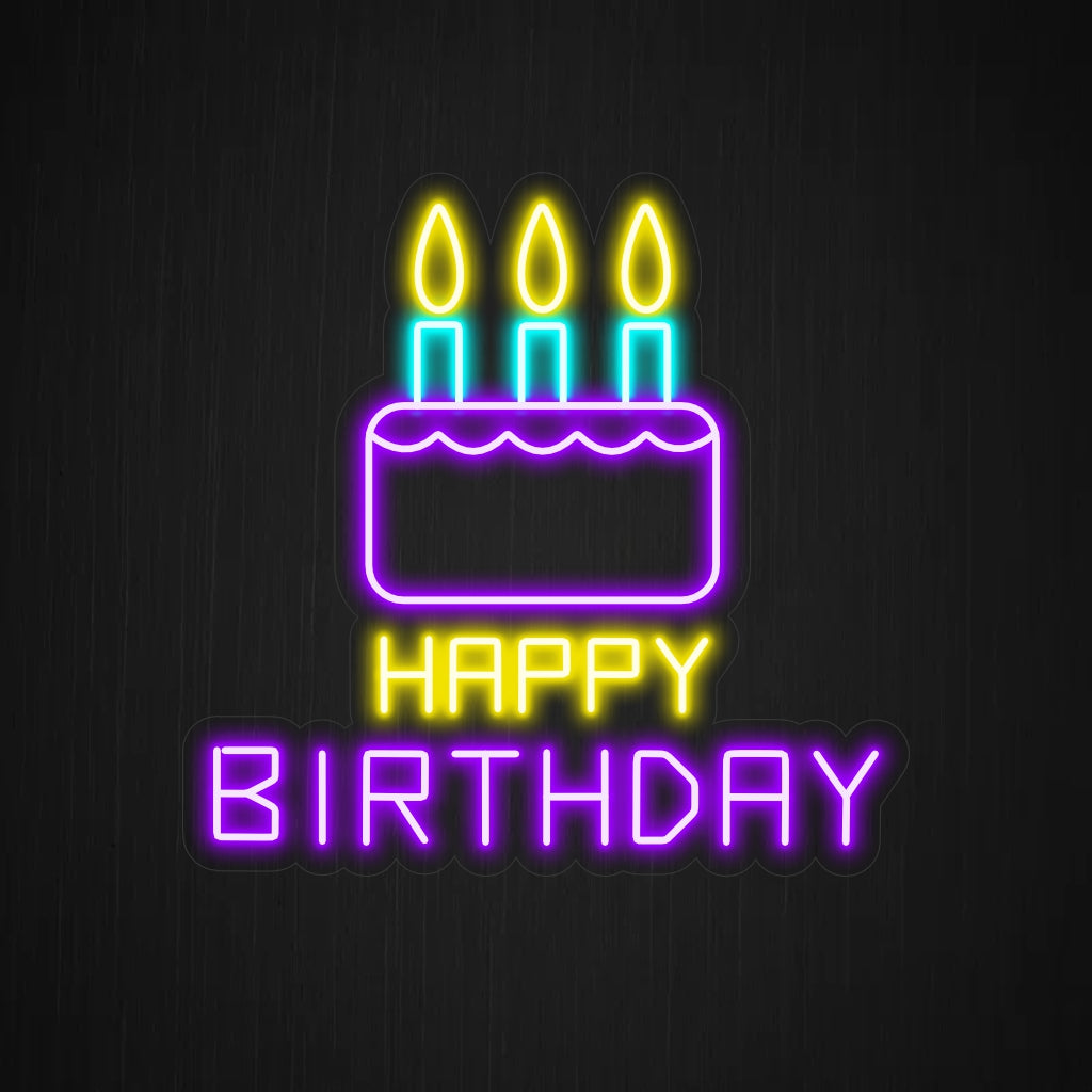 "Happy Birthday With Cake Neon Sign" - Voegt een feestelijk en feestelijk tintje toe, perfect voor verjaardagsfeestjes en evenementenlocaties waar vrolijke vieringen welkom zijn.