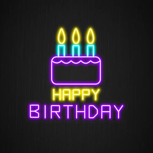 "Happy Birthday With Cake Neon Sign" - Voegt een feestelijk en feestelijk tintje toe, perfect voor verjaardagsfeestjes en evenementenlocaties waar vrolijke vieringen welkom zijn.