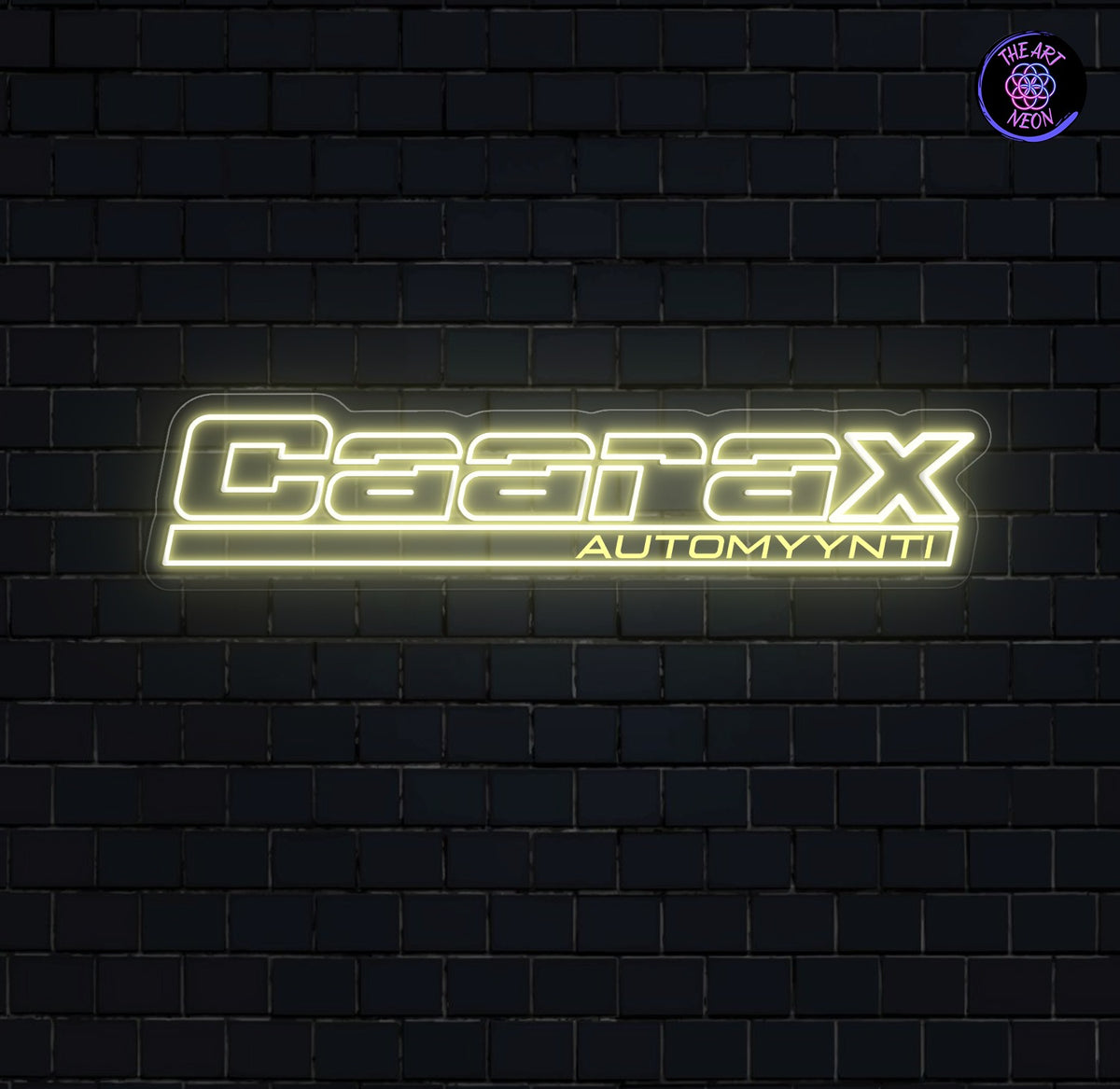 Räätälöity LED-neonkyltti – Caarax Automyynti 60 × 13 cm