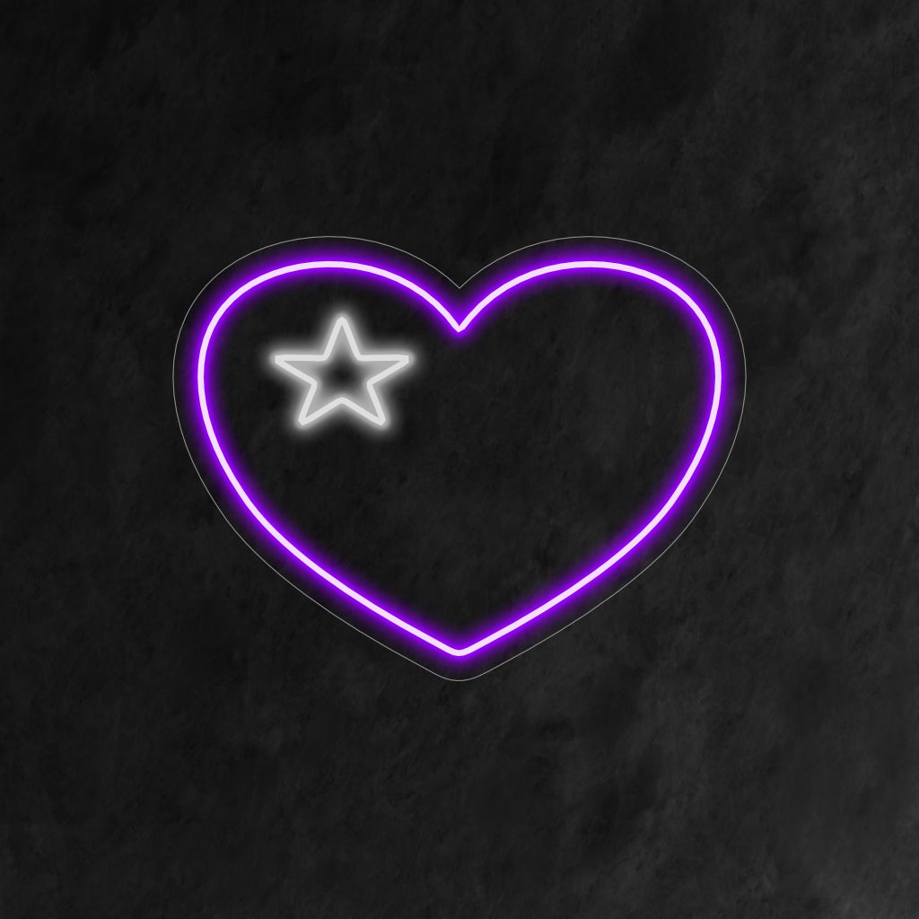 "Heart With A Star Neon Sign" - Blending love with a touch of magic, perfect for spaces that celebrate love and wish to create a whimsical and dreamy atmosphere.