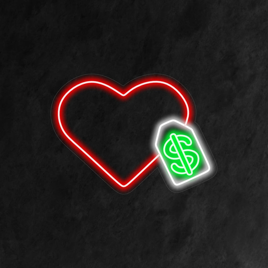 "Neonreclame met hart en prijskaartje" - Voegt een vleugje speelse en brutale charme toe, perfect voor winkels, boetieks of andere plekken waar een gevoel voor humor aan de winkelervaring moet worden toegevoegd.