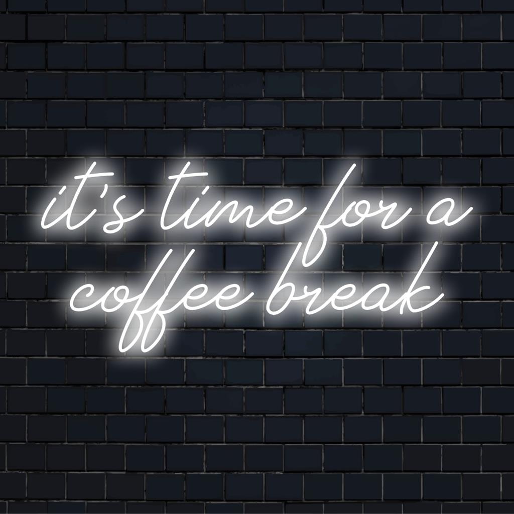 Een op maat gemaakt LED-neonbord met de tekst 'It's Time For a Coffee Break', ideaal voor de decoratie van een café. Het zorgt voor een warme, uitnodigende gloed.