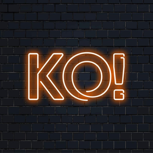 Custom KO! neon sign shining brightly, illuminating spaces with vibrant LED light, ideal for modern decor and artistic flair.