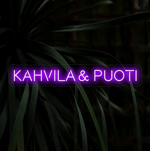 "Kahvila & Puoti Neon Sign" - Transformeer uw ruimte met de uitnodigende gloed van dit door Scandinavië geïnspireerde neonbord, perfect voor koffiebars en boetieks.