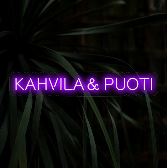 "Kahvila & Puoti Neon Sign" - Transformeer uw ruimte met de uitnodigende gloed van dit door Scandinavië geïnspireerde neonbord, perfect voor koffiebars en boetieks.