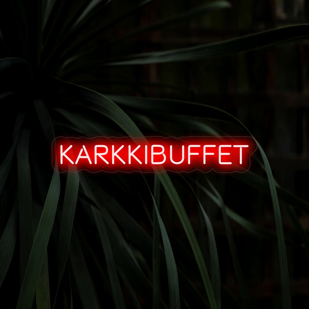 "Karkkibuffet Neon Sign" - Breng zoetigheid in uw ruimte met dit charmante neonbord, perfect voor het accentueren van snoepbuffetten en desserthoeken. Fleur de sfeer op met een vleugje zoete charme.