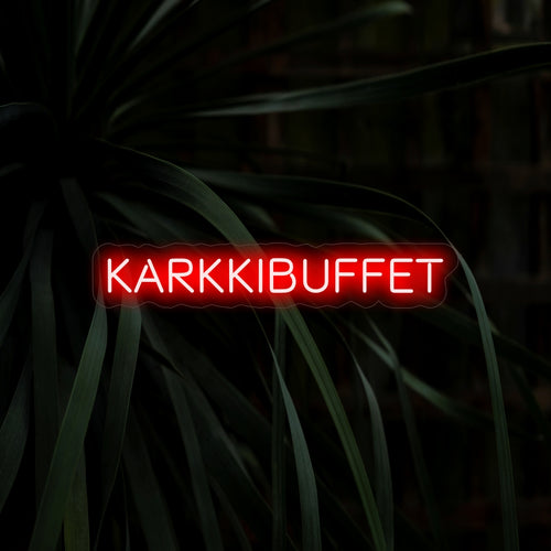 "Karkkibuffet Neon Sign" - Breng zoetigheid in uw ruimte met dit charmante neonbord, perfect voor het accentueren van snoepbuffetten en desserthoeken. Fleur de sfeer op met een vleugje zoete charme.