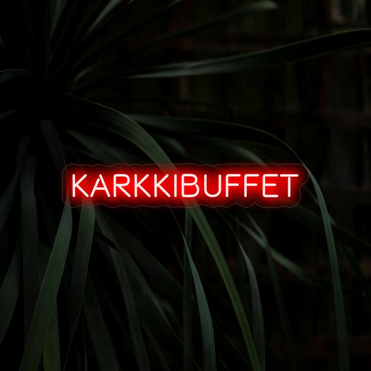 "Karkkibuffet Neon Sign" - Breng zoetigheid in uw ruimte met dit charmante neonbord, perfect voor het accentueren van snoepbuffetten en desserthoeken. Fleur de sfeer op met een vleugje zoete charme.