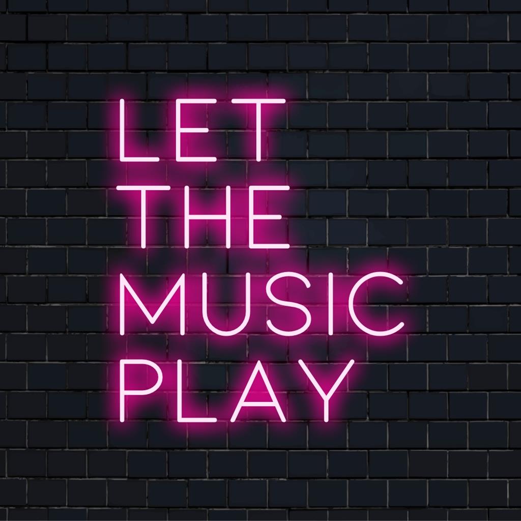 Op maat gemaakt LED-neonbord met opvallende, levendige letters van Let The Music Play, een opvallende aanvulling op elke ruimte.
