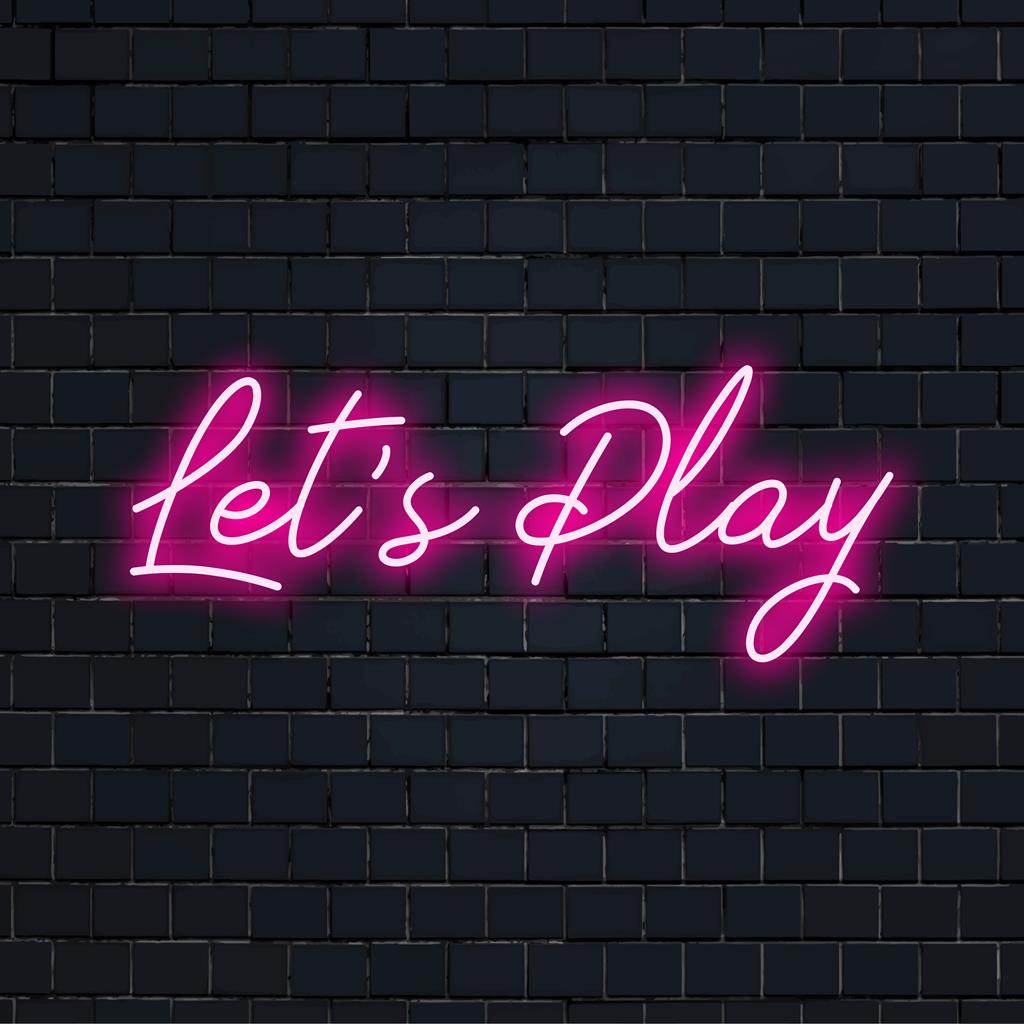 Kleurrijk led-neonbord met 'Let's Play'; perfect voor een levendige decoratie en een sfeervolle ambiance. Speciaal ontworpen neonkunst.