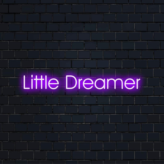 LED neon sign glowing with Little Dreamer, showcasing vivid neon art perfect for creative, personalized wall decor.