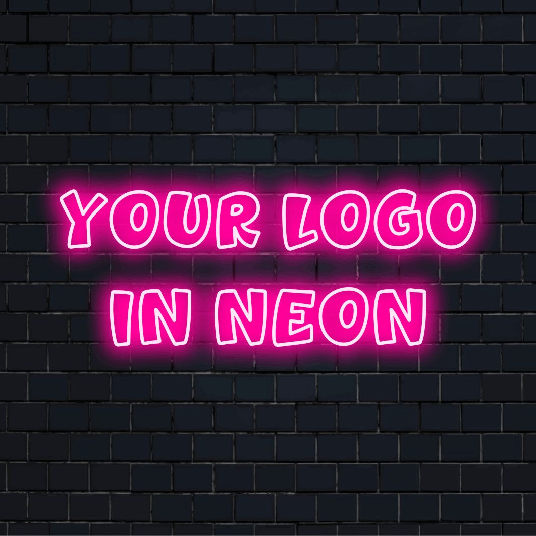Custom LED neon logo sign with text "Your Logo in Neon"