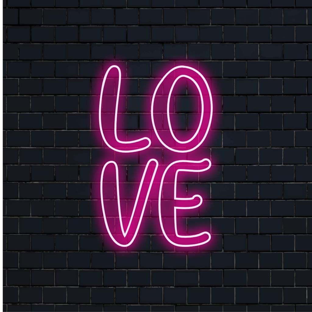 LED-neonreclameontwerp met de tekst 'Liefde' in een elegant lettertype; perfecte neonlichtdecoratie en gepersonaliseerd neonreclame op maat voor uw ruimte.