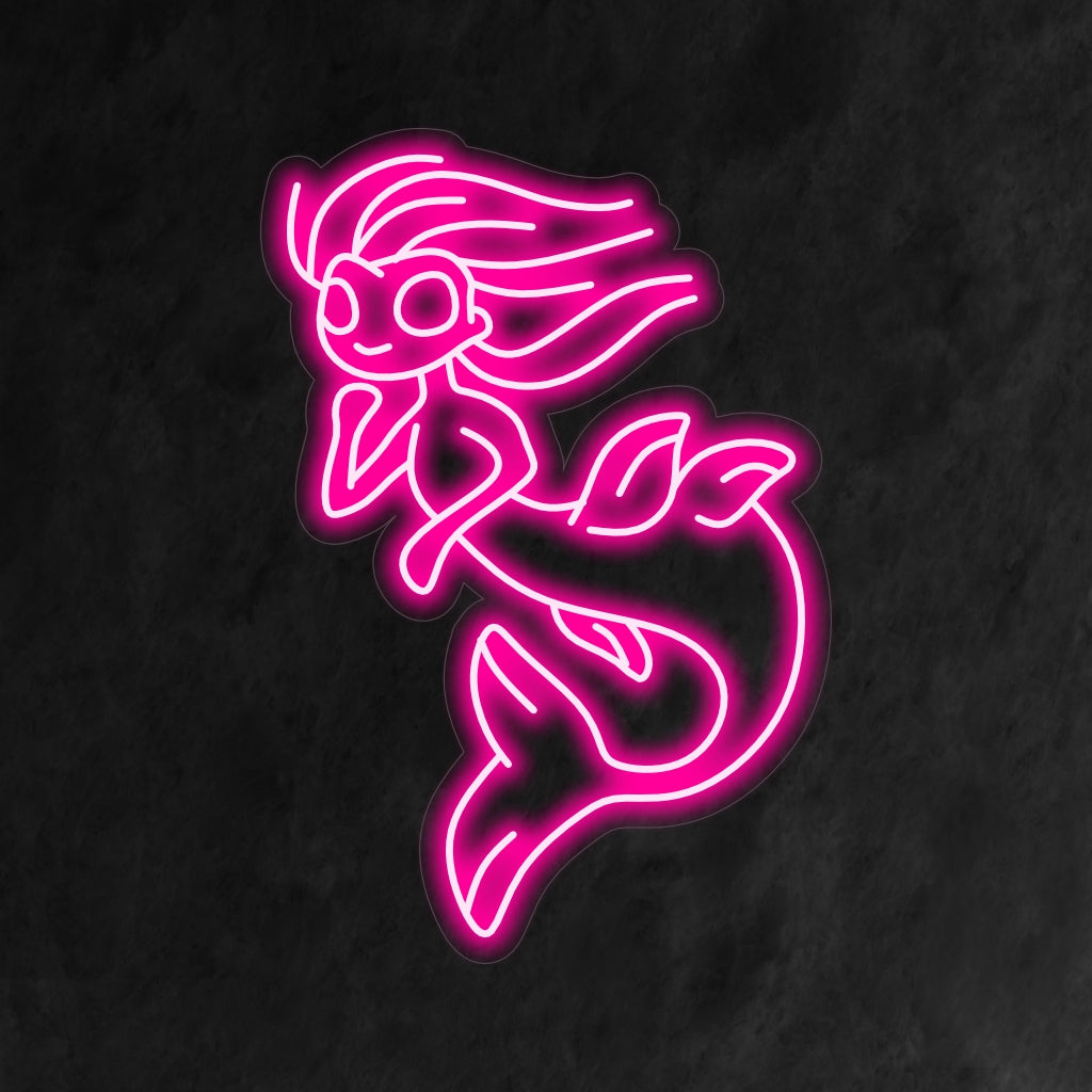 Een verlicht neonbord met een betoverende zeemeermin, dat de betovering van de oceaan en fantasiewerelden oproept