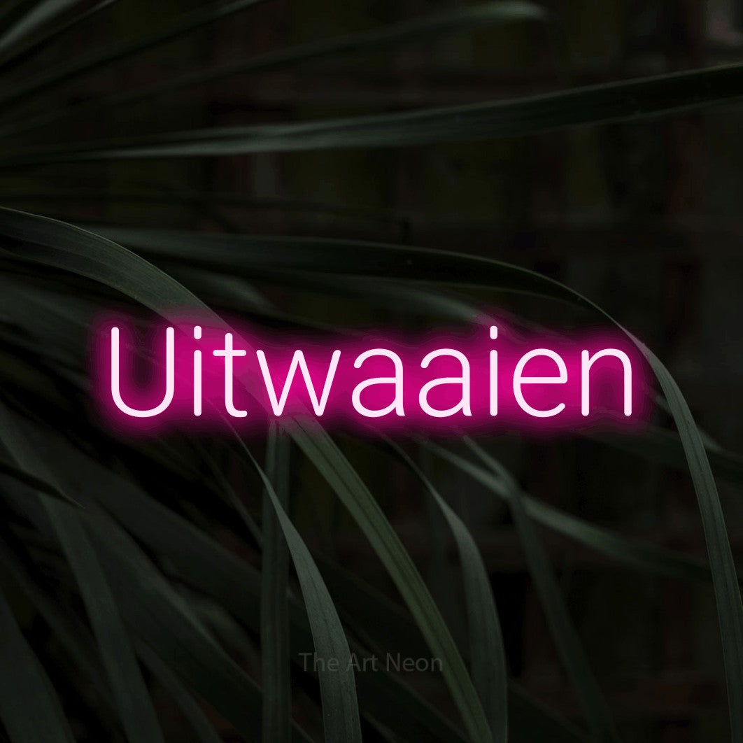 LED neon sign reading “Uitwaaien”, arranged in a single line.