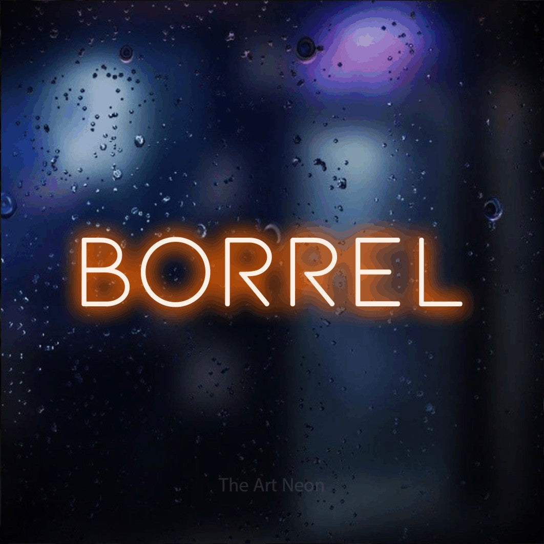 LED neon sign reading “Borrel”, arranged in a single line.