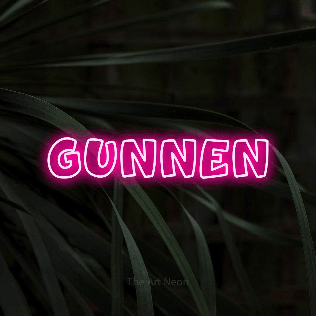 LED neon sign reading “Gunnen”, arranged in a single line.