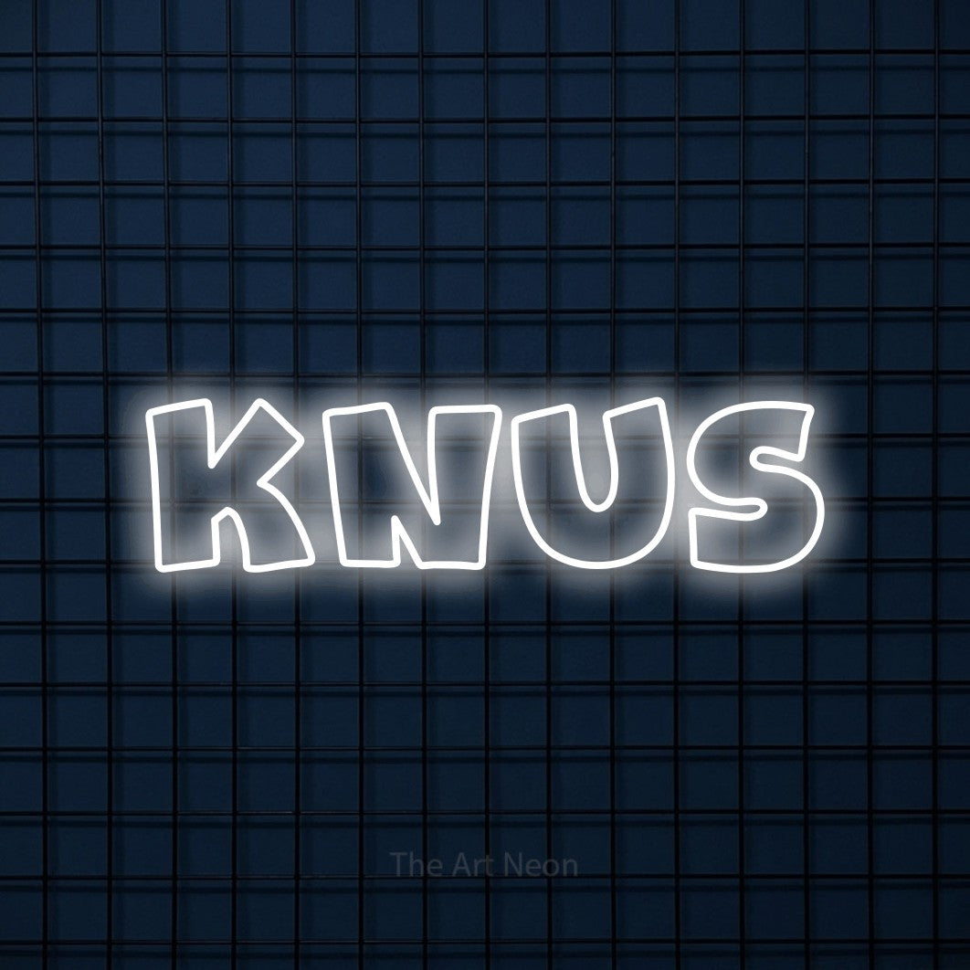 LED neon sign reading “KNUS”, arranged in a single line.