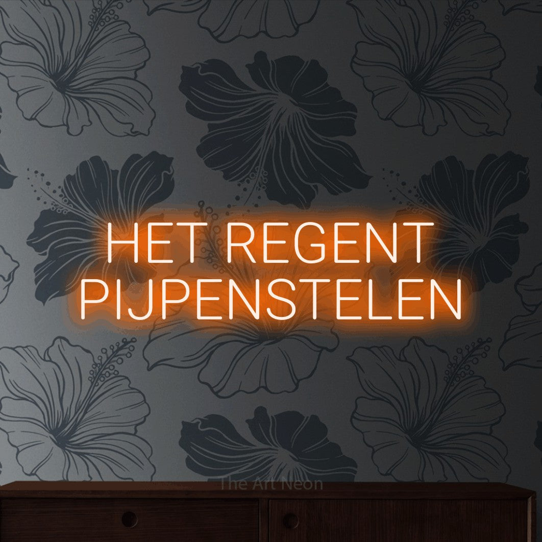 LED neon sign reading “HET REGENT PIJPENSTELEN”, arranged in 2 lines.