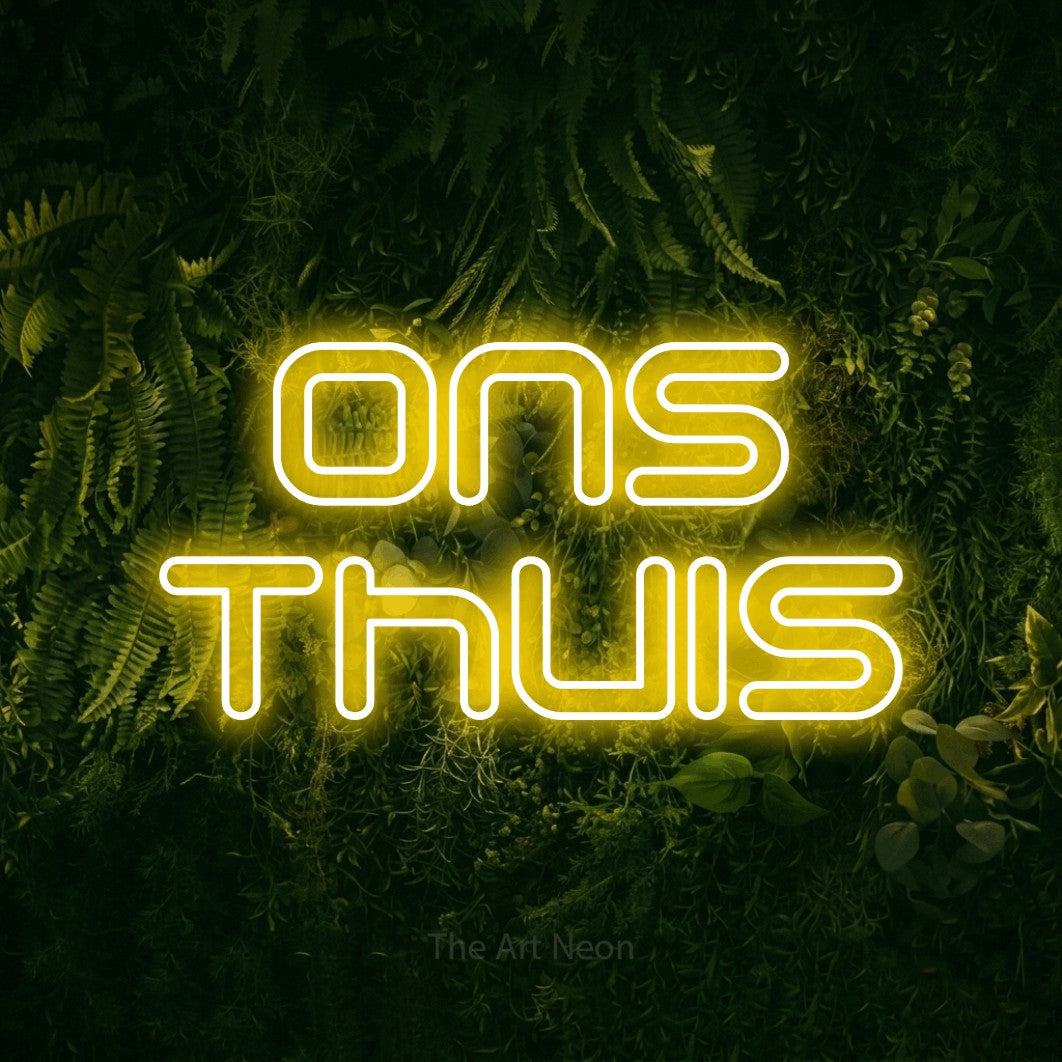 LED neon sign reading “Ons Thuis”, arranged in 2 lines.