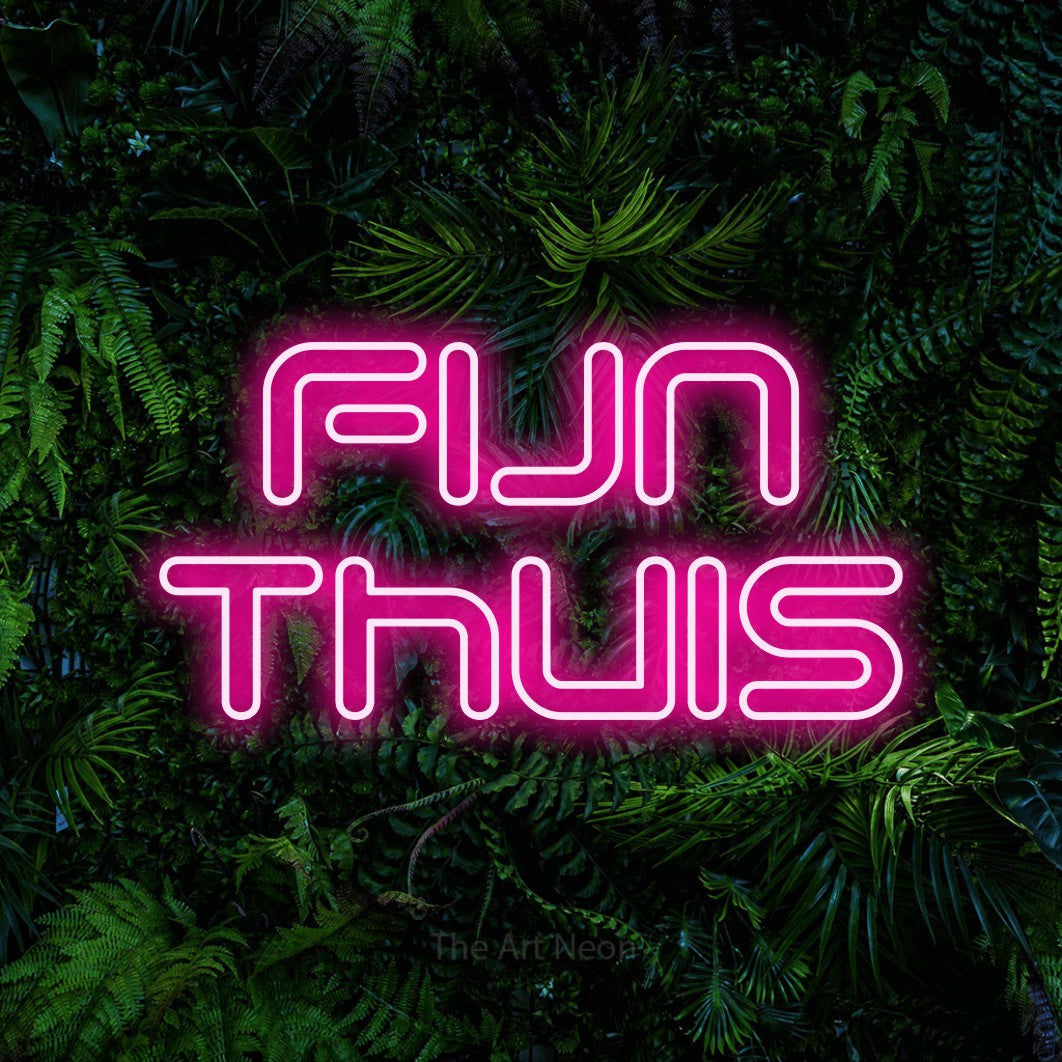 LED neon sign reading “Fijn Thuis”, arranged in 2 lines.