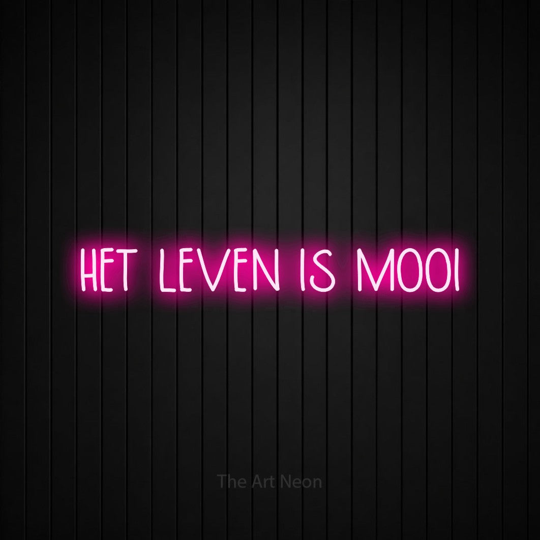 LED neon sign reading “HET LEVEN IS MOOI”, arranged in a single line.