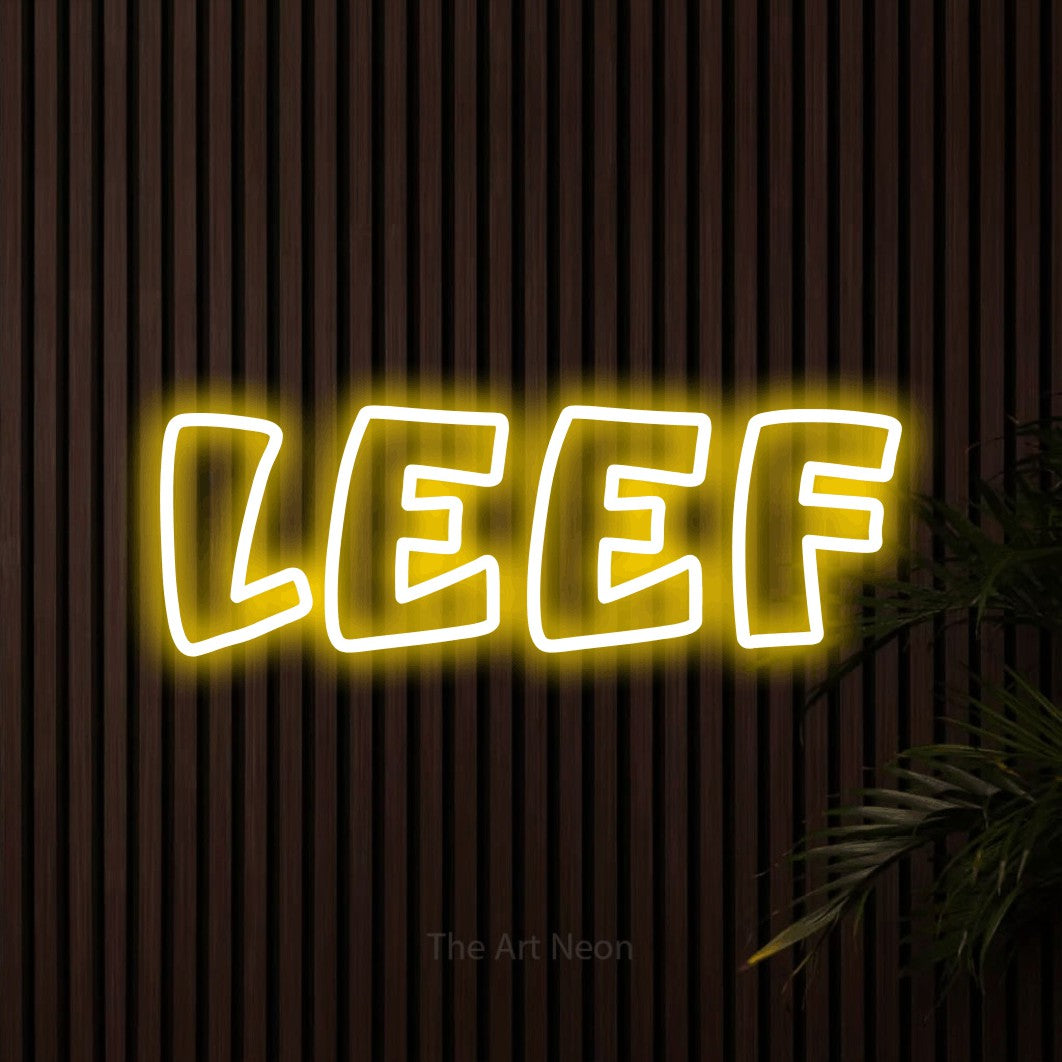 LED neon sign reading “LEEF”, arranged in a single line.