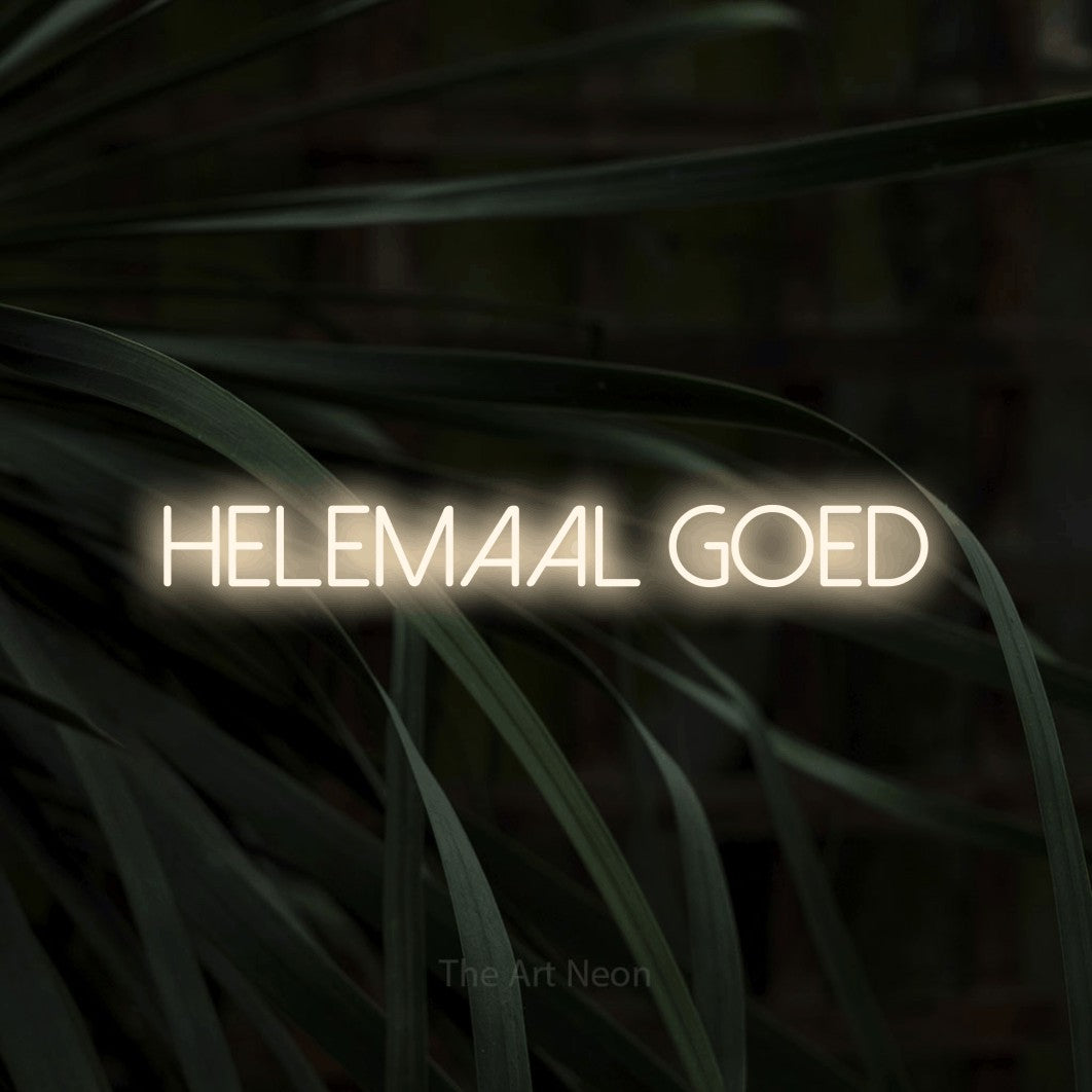 LED neon sign reading “helemaal goed”, arranged in a single line.