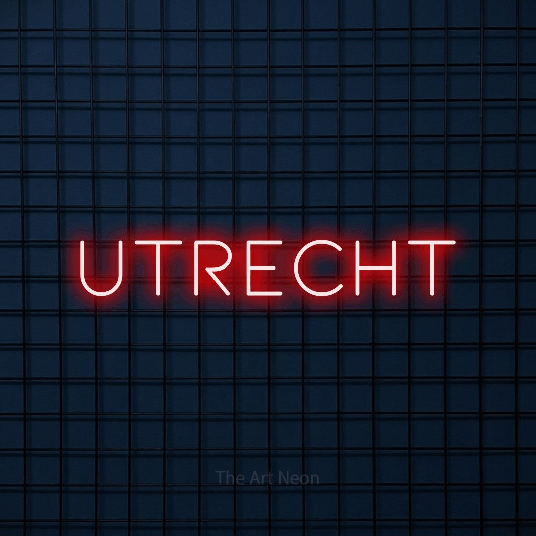 LED neon sign reading “UTRECHT”, arranged in a single line.