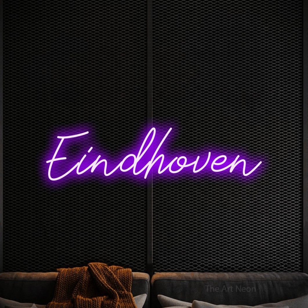 LED neon sign reading “Eindhoven”, arranged in a single line.