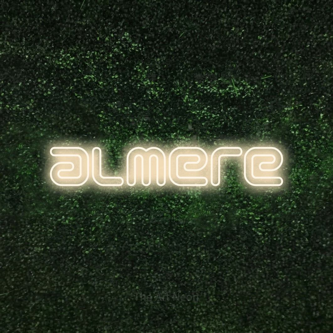 LED neon sign reading “almere”, arranged in a single line.