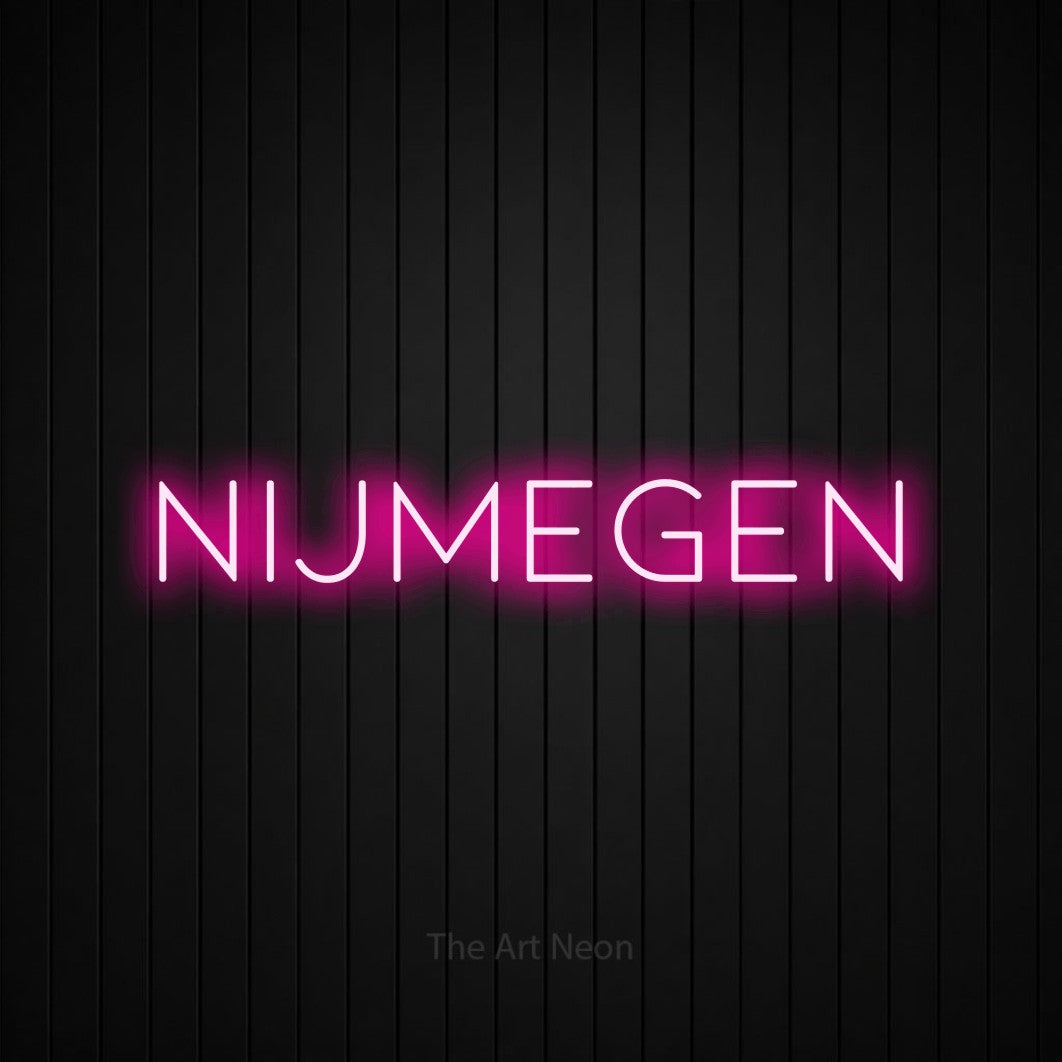LED neon sign reading “nijmegen”, arranged in a single line.