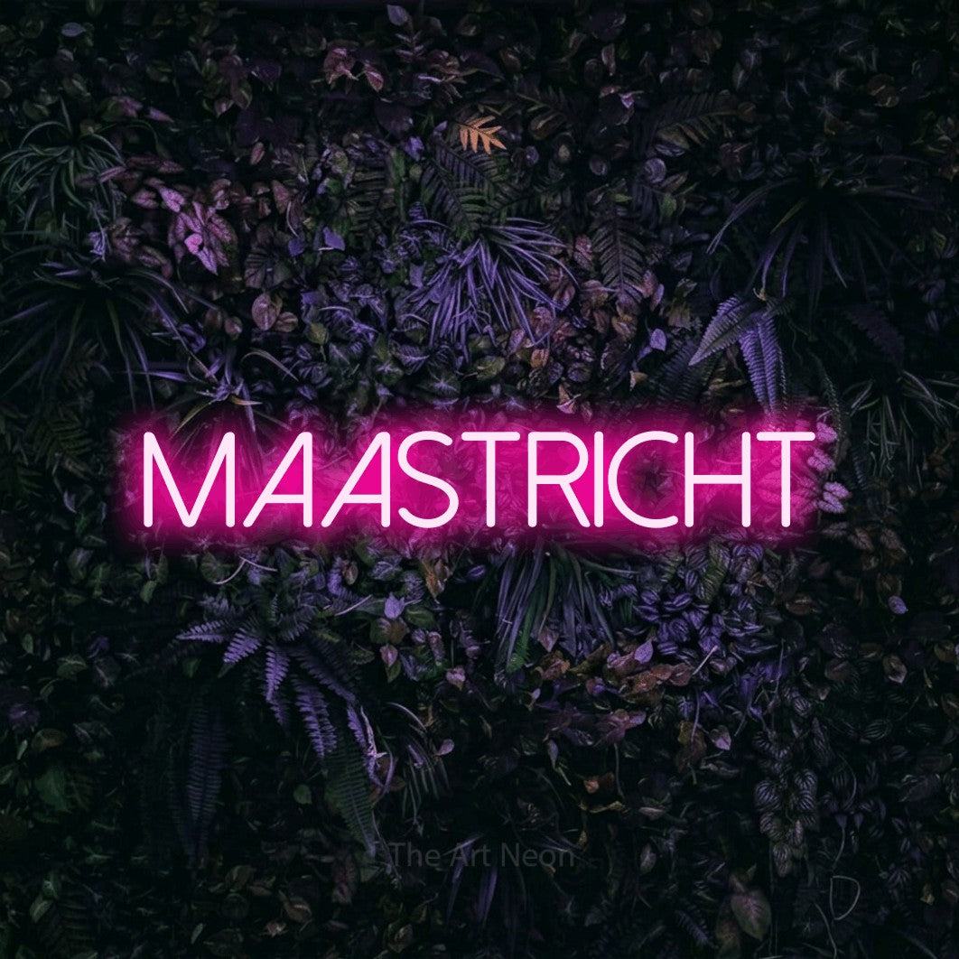 LED neon sign reading “MAASTRICHT”, arranged in a single line.