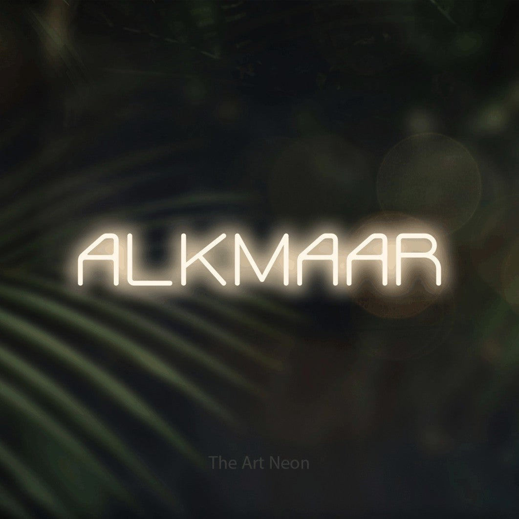 LED neon sign reading “ALKMAAR”, arranged in a single line.