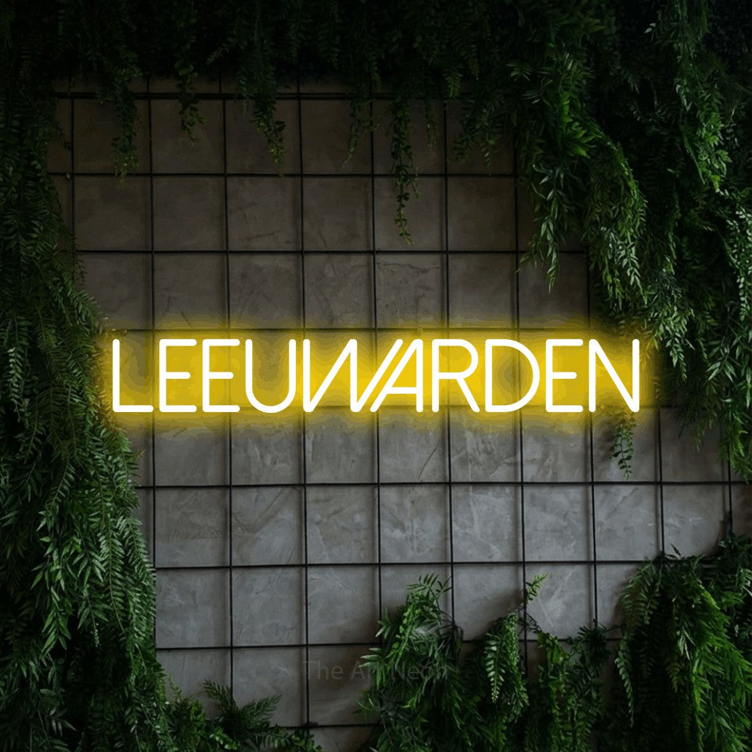 LED neon sign reading “LEEUWARDEN”, arranged in a single line.