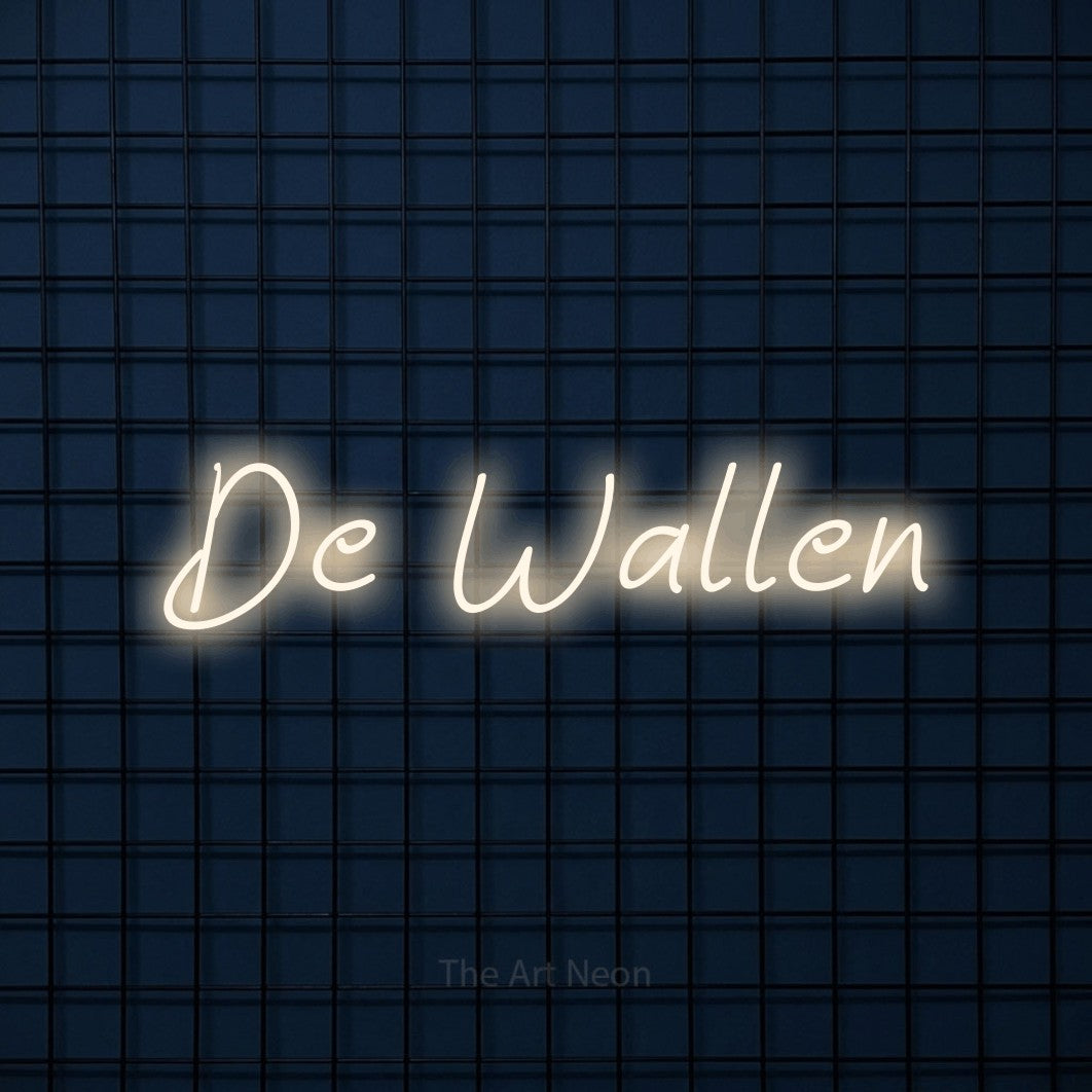 LED neon sign reading “De Wallen”, arranged in a single line.