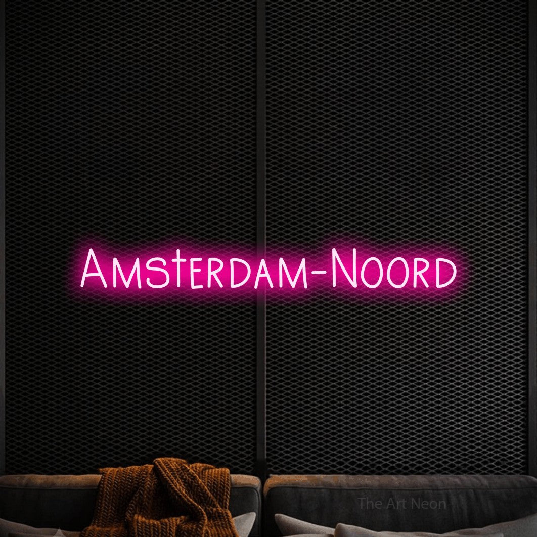 LED neon sign reading “Amsterdam-Noord”, arranged in a single line.