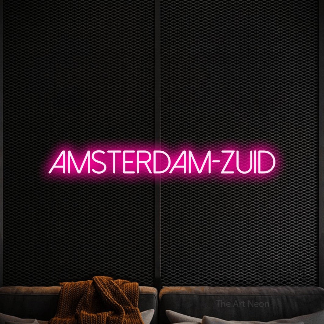 LED neon sign reading “amsterdam-zuid”, arranged in a single line.