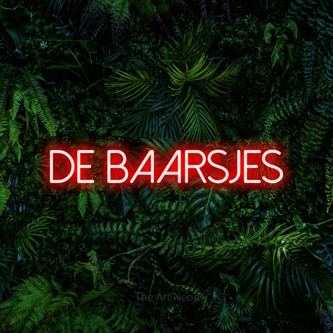 LED neon sign reading “DE BAARSJES”, arranged in a single line.