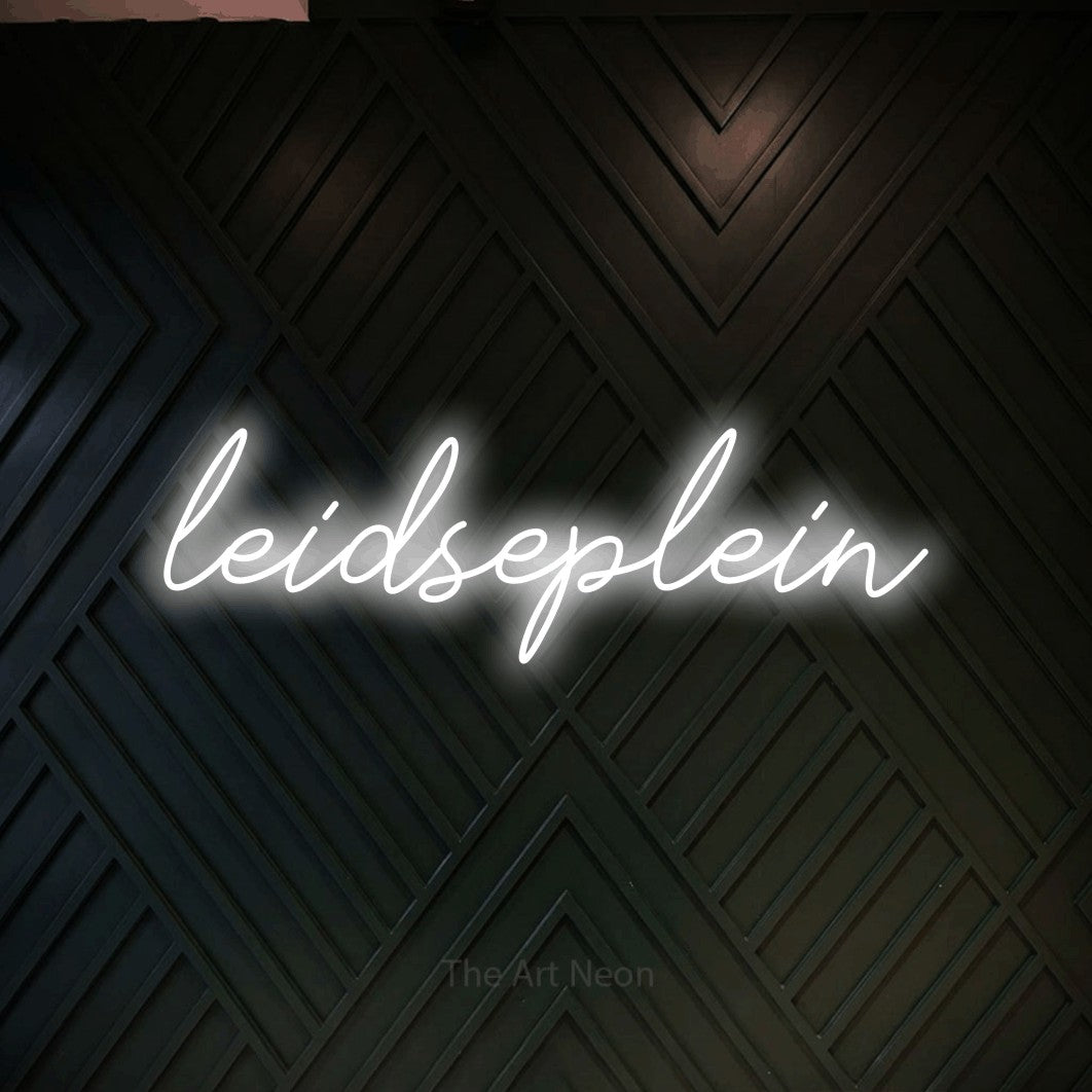 LED neon sign reading “leidseplein”, arranged in a single line.