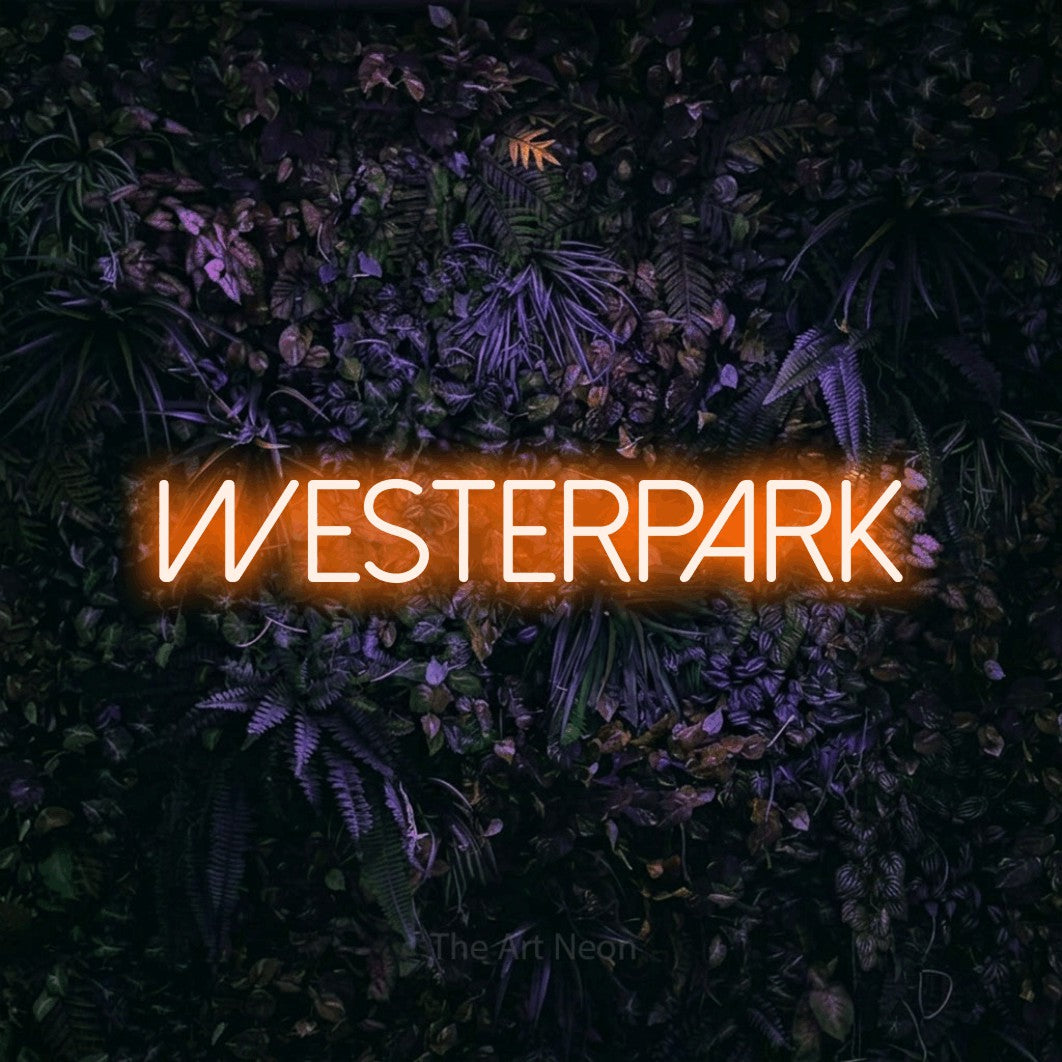 LED neon sign reading “WESTERPARK”, arranged in a single line.