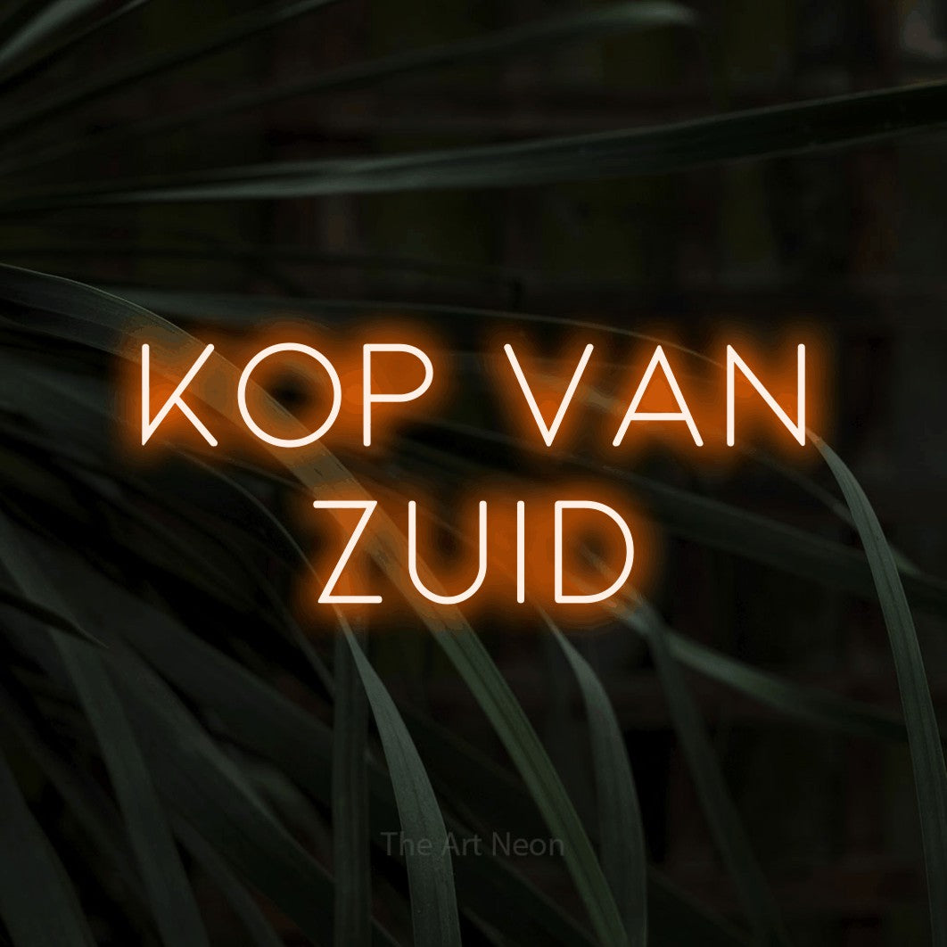 LED neon sign reading “KOP VAN ZUID”, arranged in 2 lines.