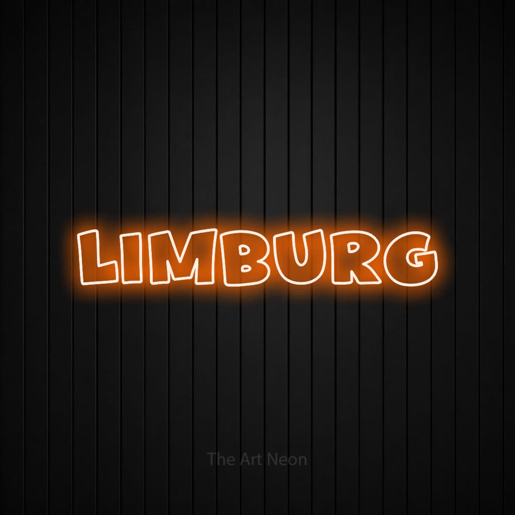 LED neon sign reading “Limburg”, arranged in a single line.