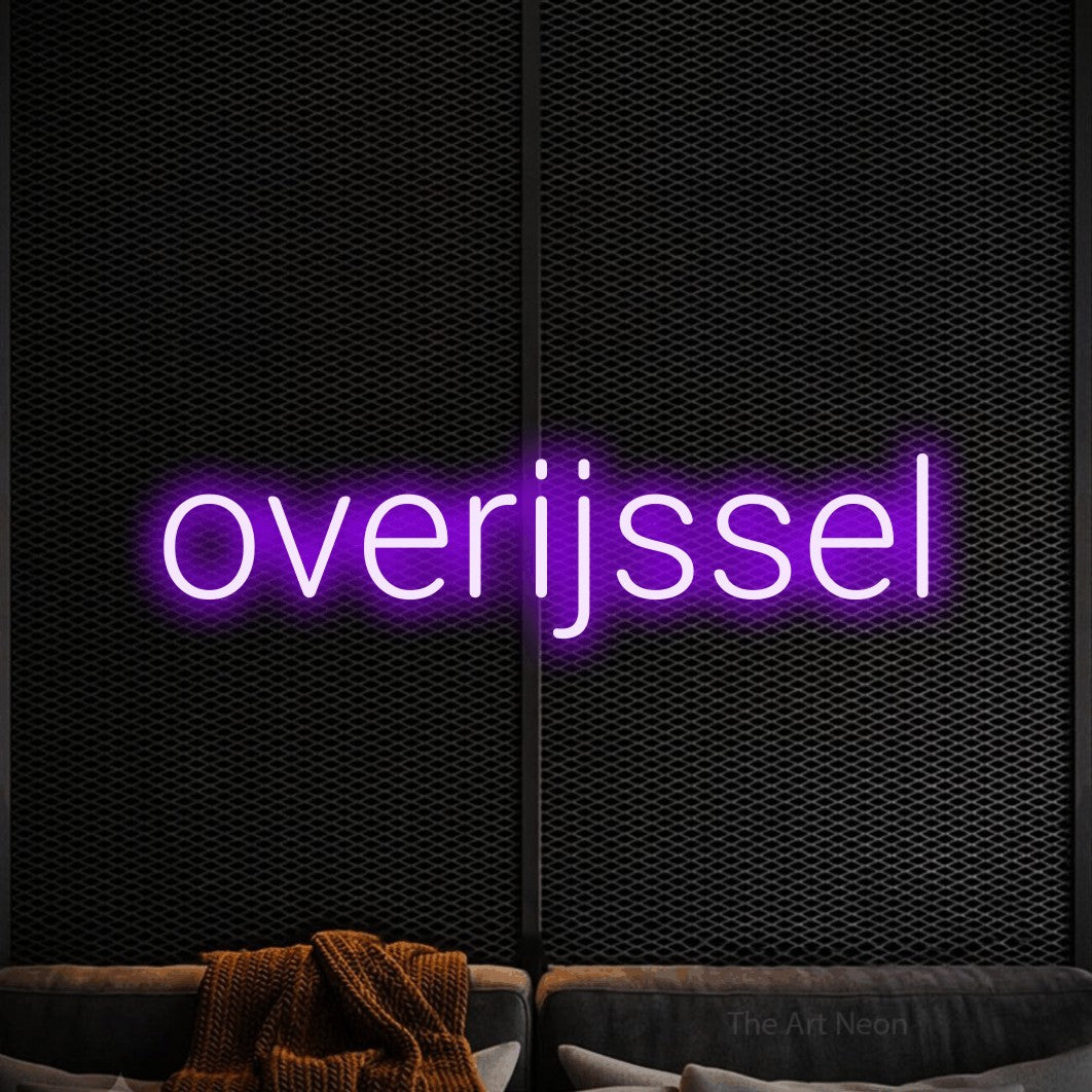 LED neon sign reading “overijssel”, arranged in a single line.
